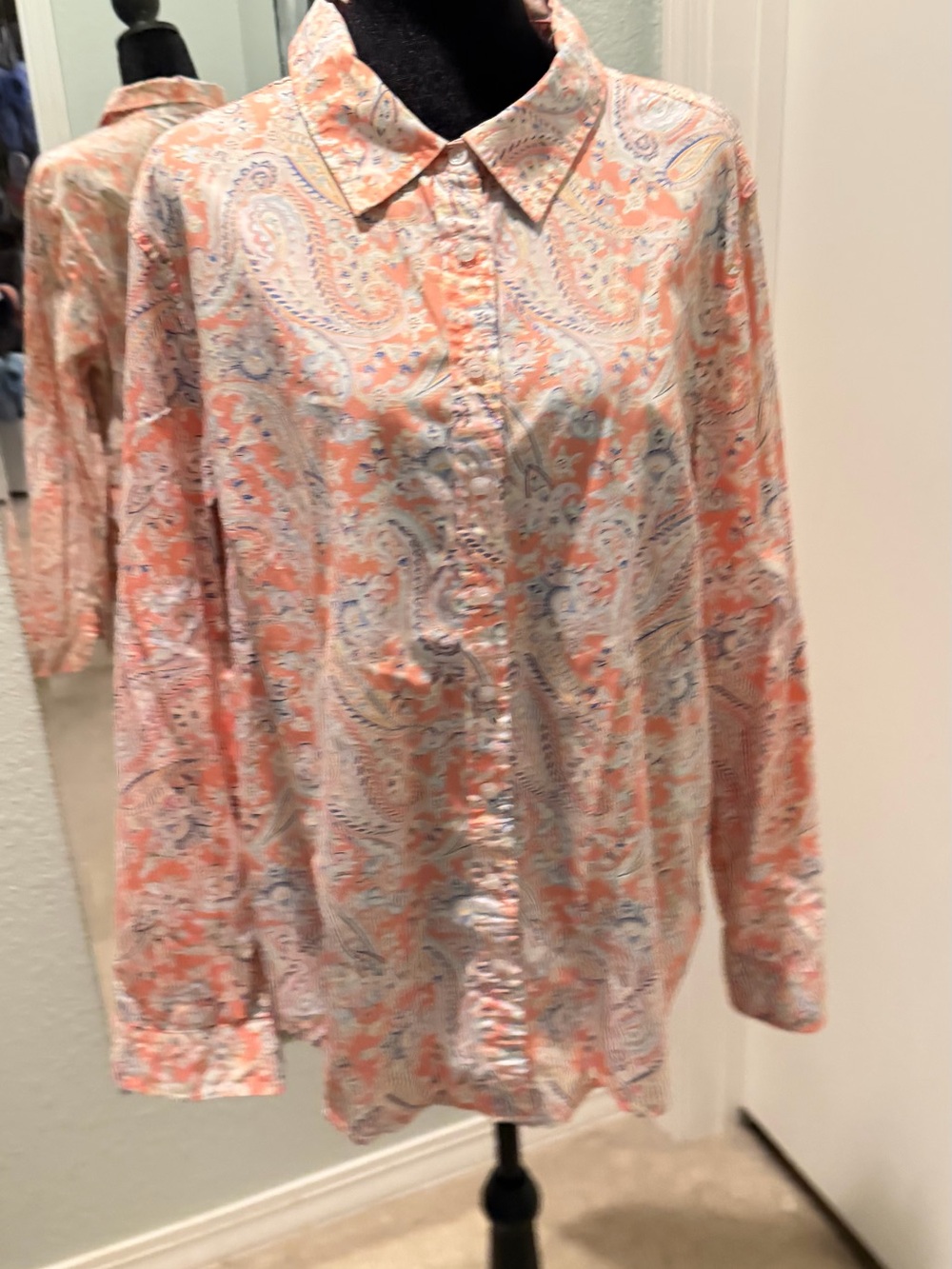 Talbots Coral and Light Blue Paisley Button-Down Shirt